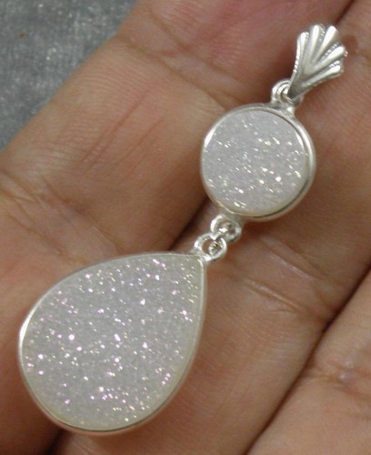 Druzy Achatquarz Regenbogen elektrobeschichteter Kristall Anhänger 0,925 Sterlingsilber - Bild 4 von 4