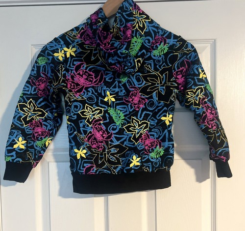 Neon Bright STITCH Kids Pullover Hoodie Size 5/6 Lilo And Stitch Hawaii Disney - Picture 4 of 7