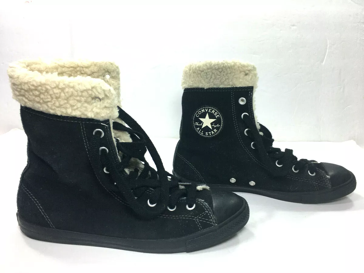 Converse All Star Vintage Black Leather Suede Ankle Boots Flat Lace Up Sz 7