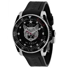 Gucci Dive Mystic Cat Black Rubber Strap Watch YA136320