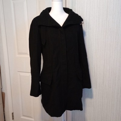 Zara Basic Women's Sz L Wool Blend Pea Coat Belted Neck Button Slim Pockets EUC