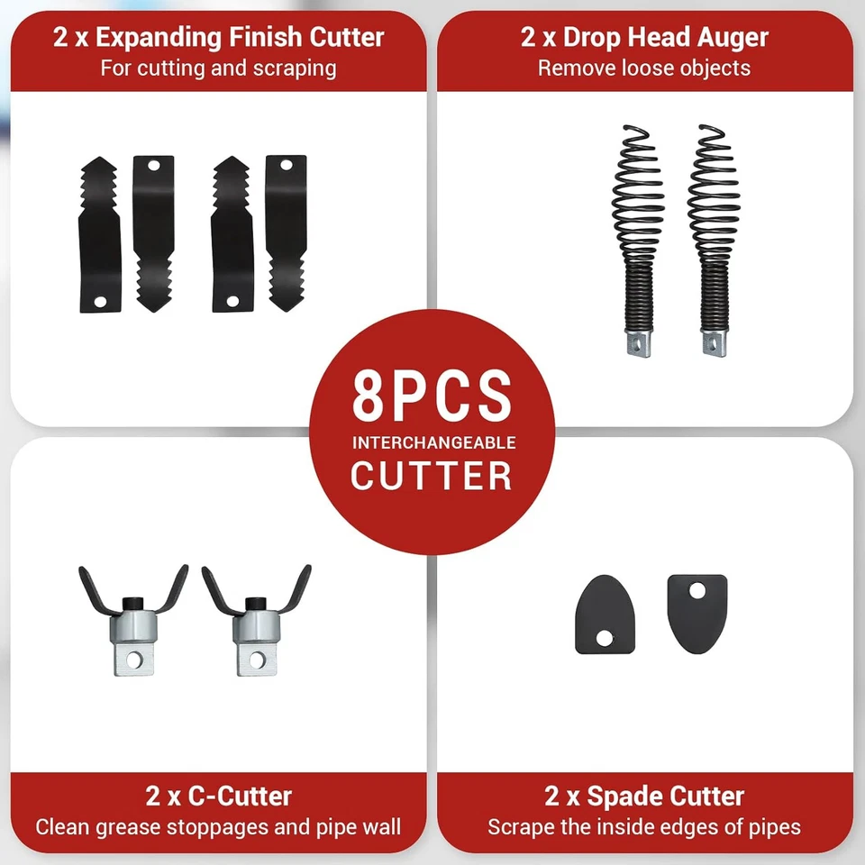 Máquina limpiadora de drenaje de 100 pies x 1/2 pulgadas barrena de serpiente de alcantarillado se adapta a tuberías de 1" a 4" EE. UU. Foto 3 de 4