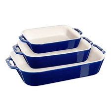 Deal! Staub Stoneware 3-pc, Rectangular Baking Dish Set, dark blue New