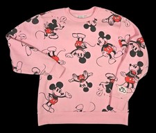 Mickey Mouse AOP Pullover Sweatshirt Disney 100 Pink Lightweight Womens Medium
