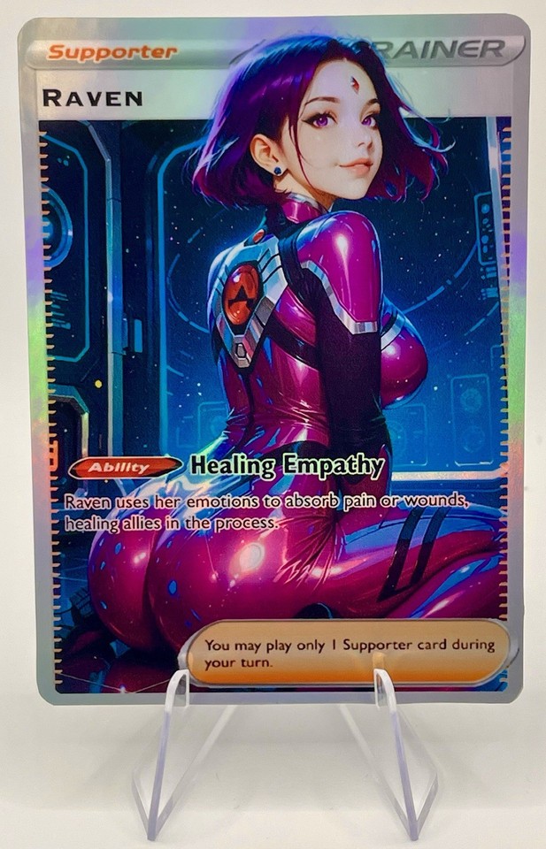 Raven In A Plugsuit - Rainbow Holo Foil Full Art Teen Titan Waifu Card ...