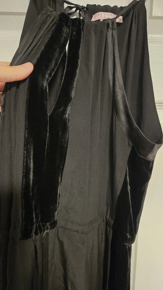 Maxi Vestido Calypso St. Barth Negro 100% Seda Terciopelo Ribete M Boho Resort Noche Foto 4 de 4