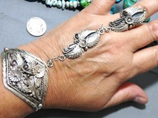 NAVAJO Jackson Sterling Silver SQUASH BLOSSOM Style 50g SLAVE BRACELET Ring sz9