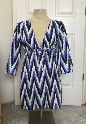 Talbots Chevron Ikat 100% Linen Beach Cover Up Tunic Dress Small