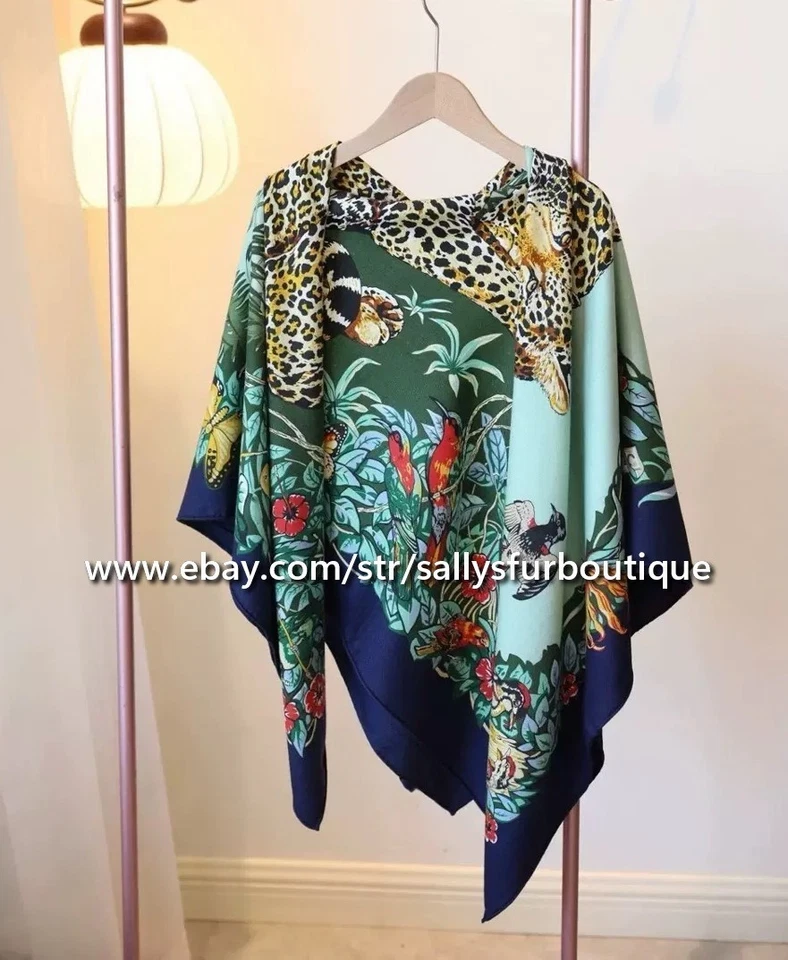 Sallys 70% Cashmere & 30% Silk Wrap Scarf Leopard Print 2 Face Shawl 53" Green - Image 3 of 4