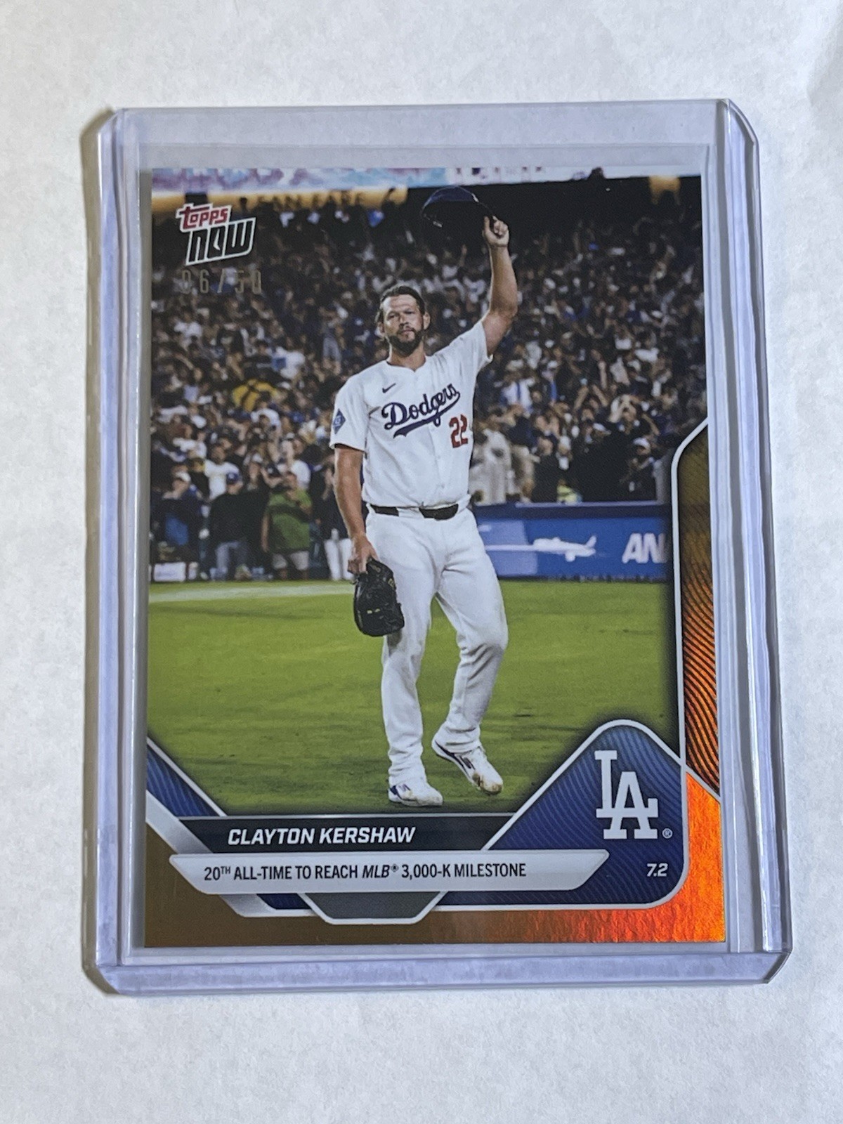 Clayton Kershaw 2025 Topps NOW Gold Foil #ed /50 #373 3000-K Milestone Dodgers