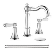 Porcelain 2-Handle Chrome Bathroom Faucets 8 inch Widespread for 3 Holes with...