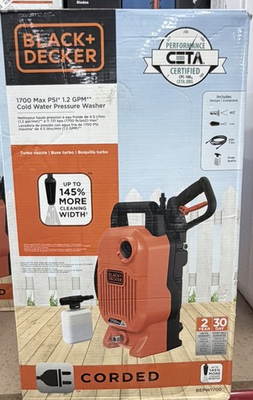 #ad BLACKDECKER Electric Cold Water Pressure Washer 1700 PSI 1.2 gpm BEPW1700 $165.99
