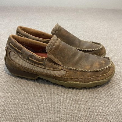Twisted X Shoes Mens Size 10.5 Brown Leather Moccasin Casual Slip On MDMS002