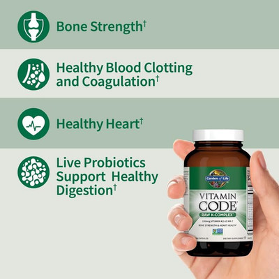 Vitamin K2 and K1, Vitamin Code Vegan K Complex Vitamin for Bone Strength and...