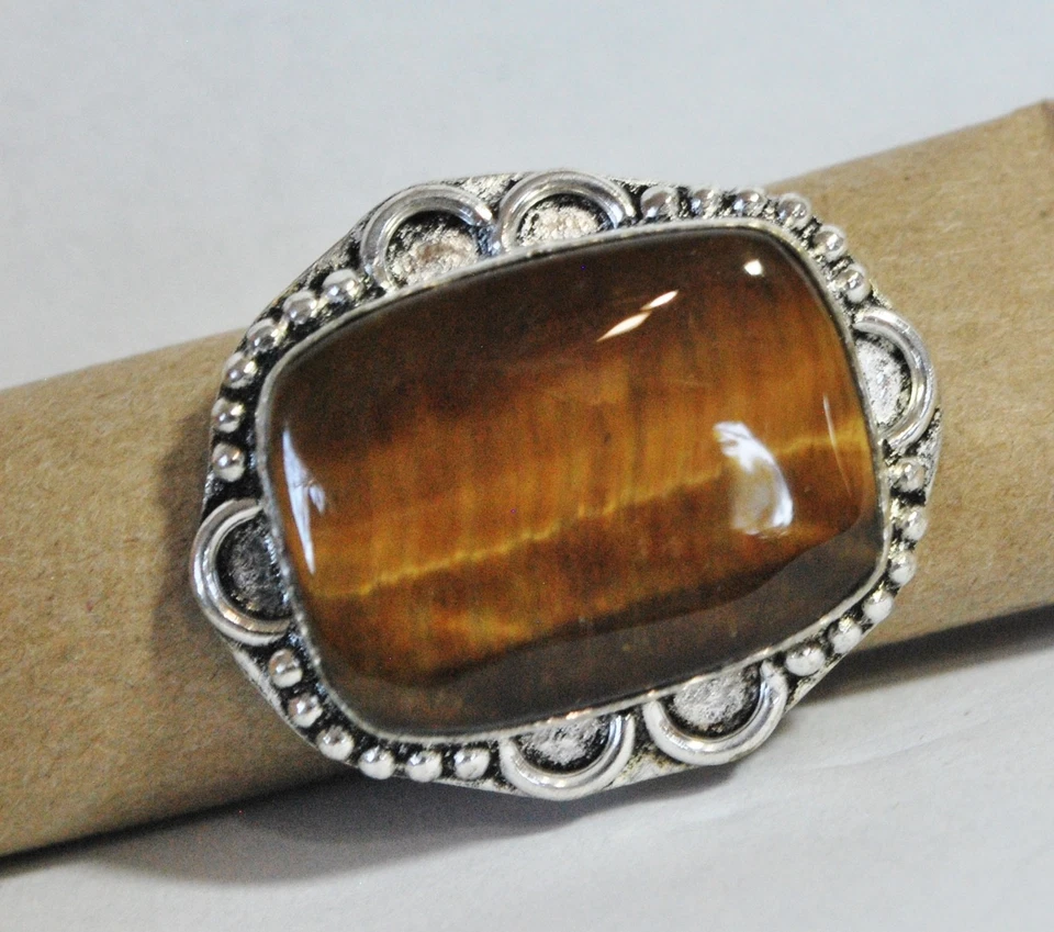 Anillo de plata esterlina Cabachon hecho a mano piedra ojo de tigre natural talla 7 Foto 4 de 4