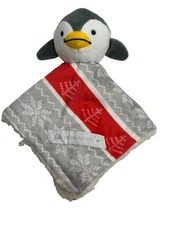 Petite L'amour Penguin Baby Lovey Security Blanket Plush Gray Red Snowflake