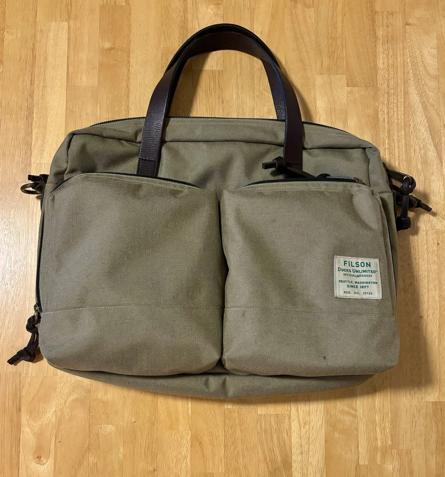 Filson Ducks Unlimited Dryden Briefcase - Dry Grass Tan Leather Trim - Image 2 of 4