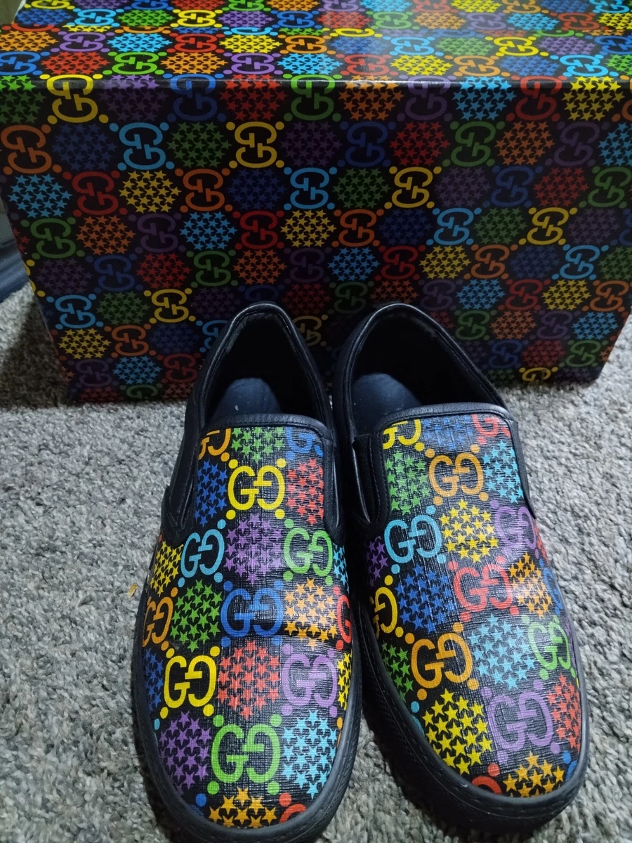 Gucci Black Canvas Slip-On Sneakers with Multicolor Logo Gucci Multicolor GG Coated Canvas and Leather Slip On  main image 2