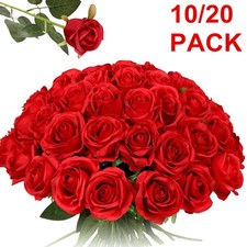 20Pack Artificial Red Roses Lifelike Flowers Silk Wedding Bouquet Romantic Gift