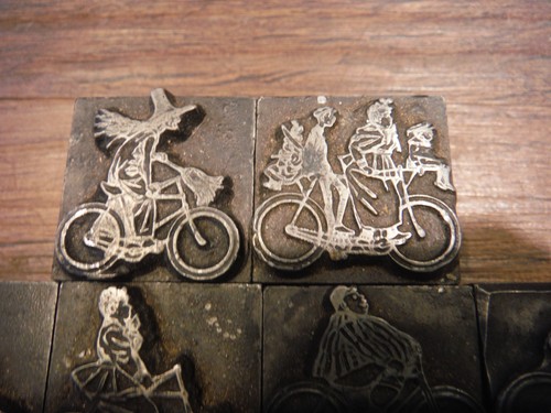 Letterpress Woodcut 9 Printing Block Which on bike Halloween other bike blocks - Picture 3 of 10