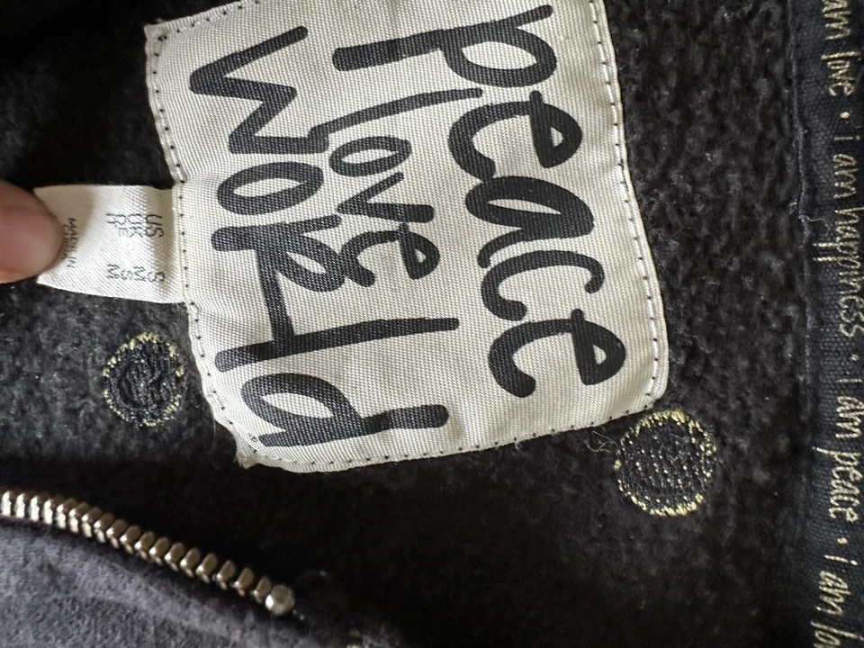 Peace Love World Hoodie Women S/M Black/yellow smiley faces Full Zip, Hippie, - Image 2 of 4