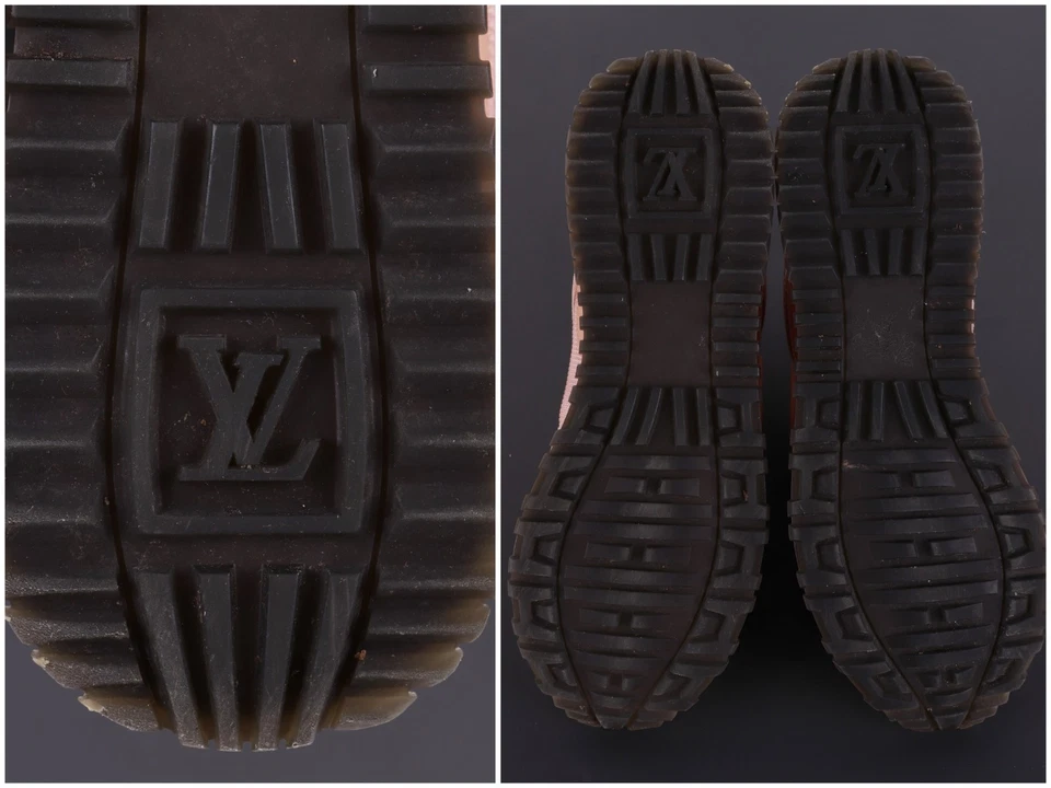 LOUIS VUITTON Size 37.5 Run Away Pink Suede Ivory Damier Azur Canvas Sneakers - Image 4 of 4