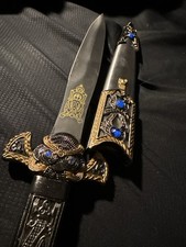 Decorative Dirk Dagger with Ornate Gold and Blue Sheath, Stainless Steel Blade