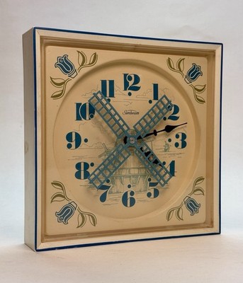 SUNBEAM Vintage Electric 1970s Dutch Windmill & Tulip Wall Clock - Working