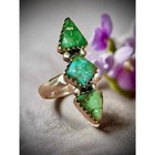 Sonoran Gold  Turquoise Three Stone Diamond Shape Sterling Ring Size 5-11  — photo 3