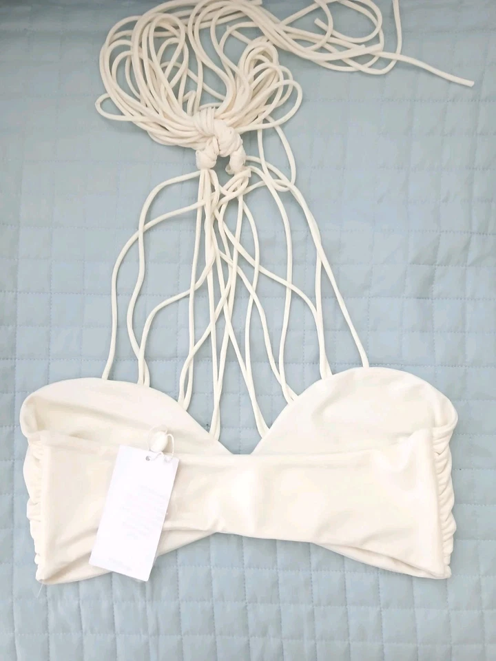 Nuevo con etiquetas Top de Bikini Mikoh Kahala Correa Talla M Blanco Hueso Nylon Spandex Halter Bandeau  Foto 4 de 4