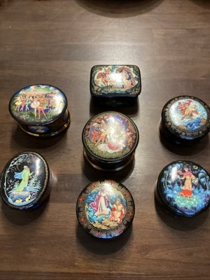 Rare 7pc Lot Russian Lacquer Musical Boxes 1991 Kholuy Denisov - Mint Condition