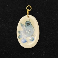 Vintage Ken Edwards Tonala Mexico Ceramic Blue Bird Pendant Signed