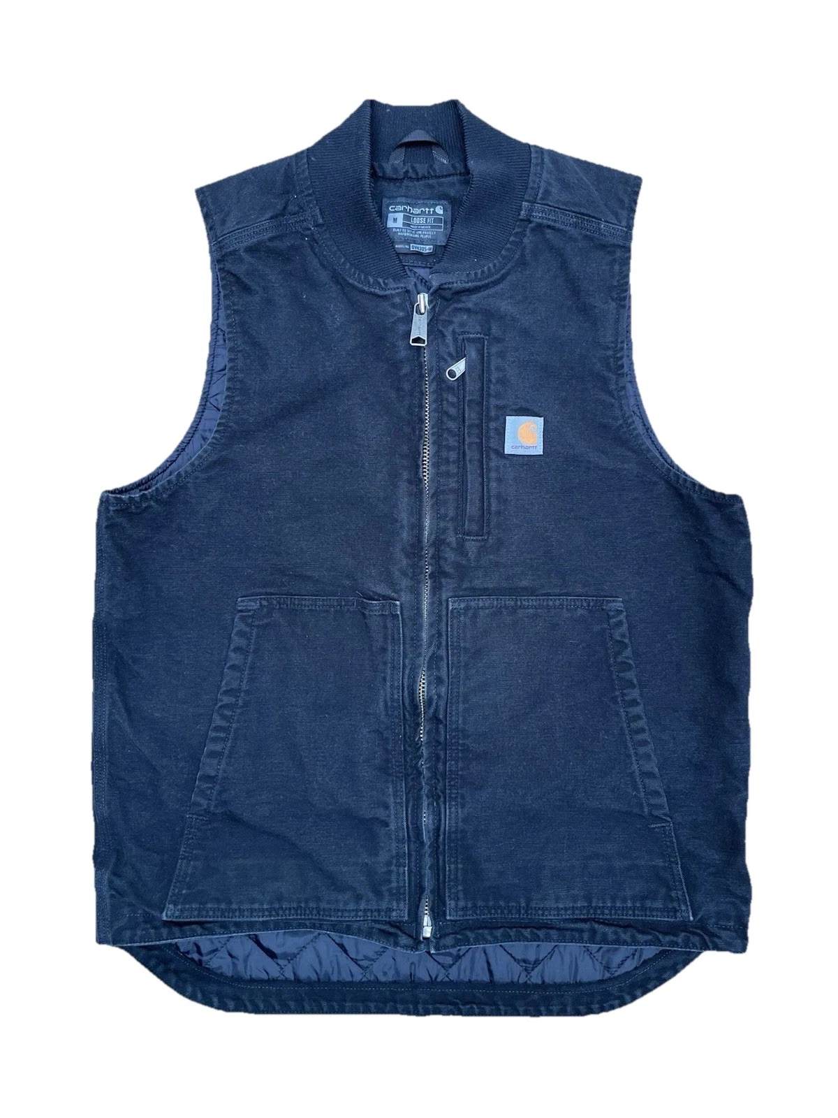 Carhartt Quilt Lined Men's M Faded Black Workwear Vest Duck Canvas Jacket Loose
