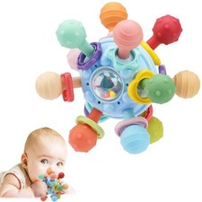 Baby Montessori Sensory Teething Toy 0-6 6-12 Months, Teether Ball Rattle
