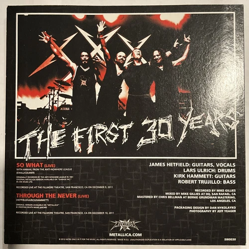 Metallica – The First 30 Years 7" Single 2012 We're Only In It For The Music EX - Picture 3 of 5