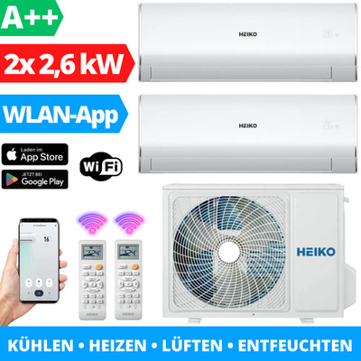 Klimaanlage Multi Split 2 Innengeräte 2x 2,6kW Klimagerät Inverter Heizung WLAN