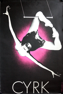 Polish Circus poster CYRK, ZIRKUS, Woman on Trapeze Wasilewski unfolded 