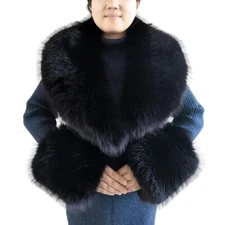 Faux Fur Collar Cuffs Set Warm Fake Fur Scarf Winter Women Fluffy Large Shawl...