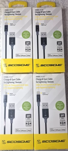 4 PACK SCOSCHE StrikeLine Charge & Sync Cable for APP LIGHTIN-g  Devices  3FT