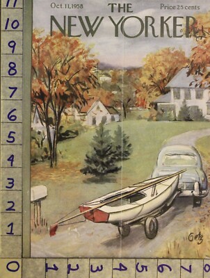 1958 NEW YORKER VINTAGE COVER GETZ SAIL BOAT DRIVE OUTDOOR SPORT NAUTICAL NYI26