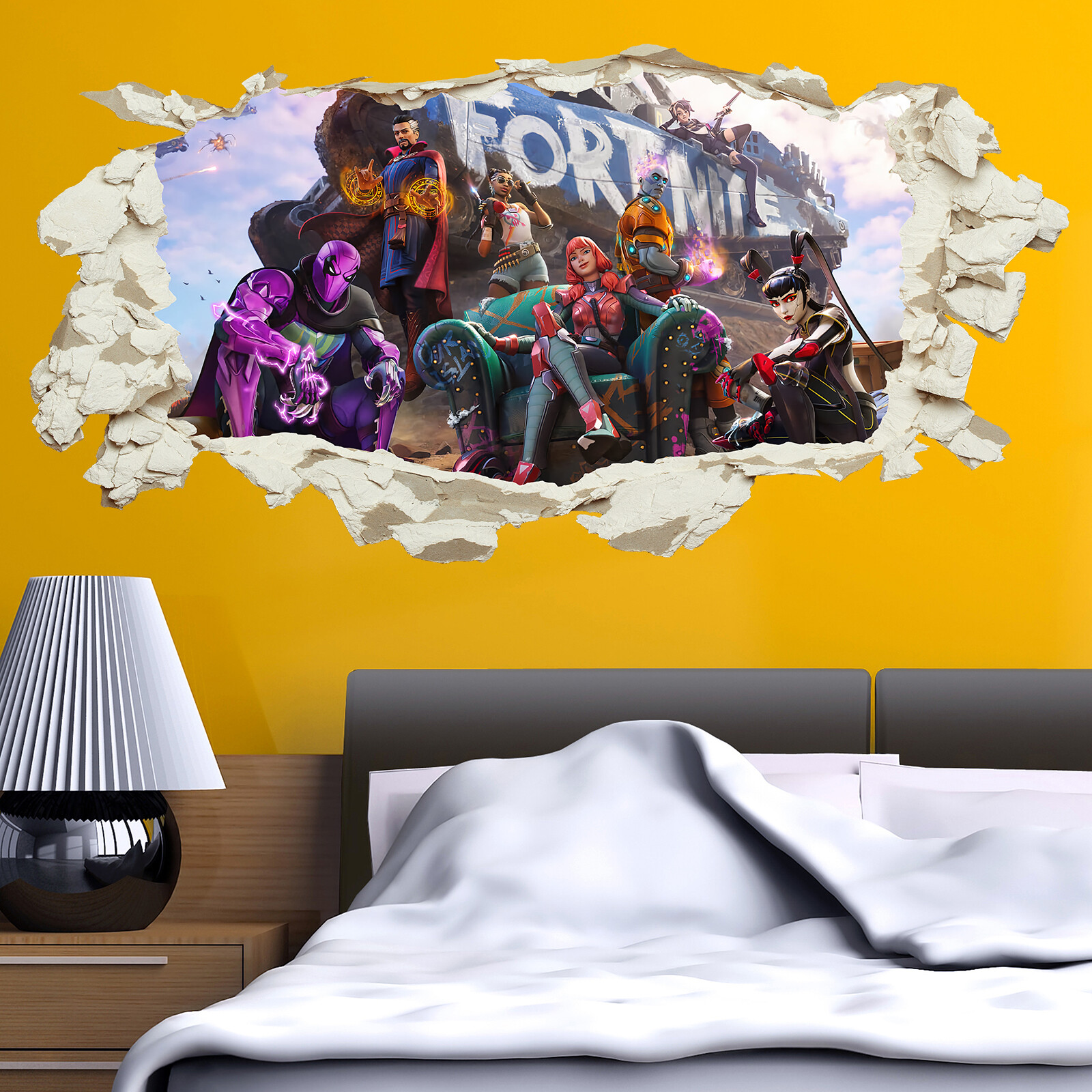 Fortnite Wall Sticker Smashed 3D Crack Kids Bedroom Decal Gift Game