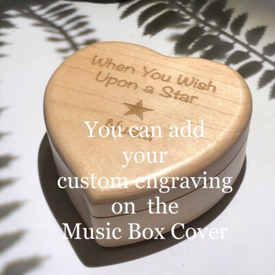 BEECH WOOD HEART FREE ENGRAVE  WIND UP MUSIC BOX   ( 100 SONGS AVAILABLE )