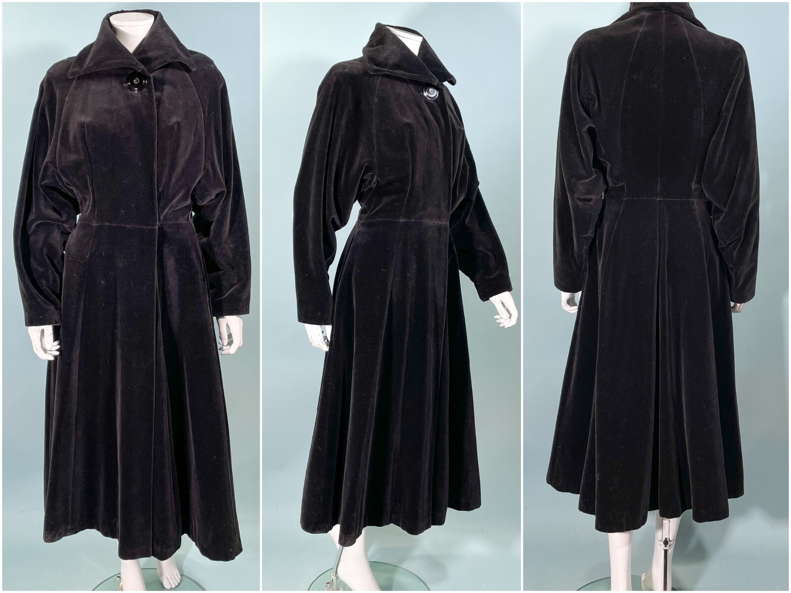 Vintage 40s Black Velvet Princess Coat, St Anne E… - image 15