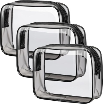 PACKISM TSA Approved Toiletry Bag Clear Makeup Bag (3 Pack) 7.5 x 5.5 x 2 in