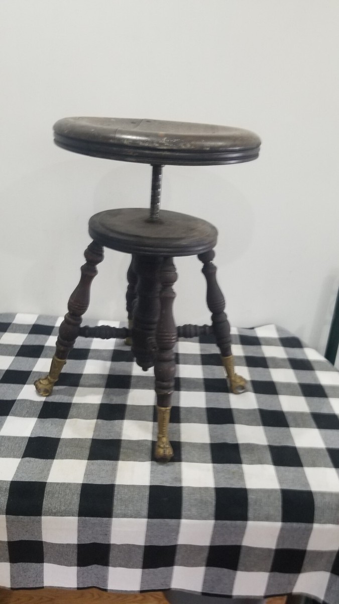 【USED/レア/’82】COCO JOE'S/ココジョー タヒチアンダンサー Antique 19th Century Chas. Parker Co. Wood Piano Stool W/ Glass