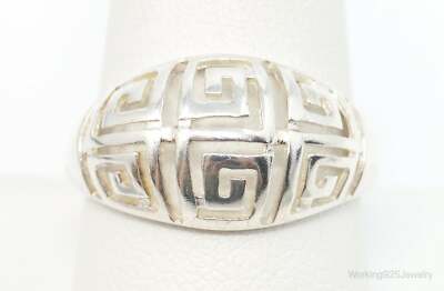 Vintage Designer RJ griechischer Schlüssel Cut-Out Design Sterlingsilber Ring-Größe 10