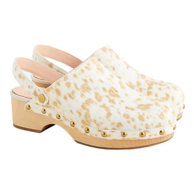 J. Crew Convertible Strap Leather Natural Calf Hair Slip On Clog Shoes Size 8
