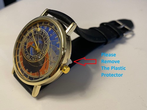 Town Hall Prague Astronomical Watch Orloj Black Brown Leather Czech Wristwatch X - Picture 8 of 12