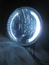 Street Rod 7" H4 Prism Headlight w/ WHITE LED Turn Signal Halo Style No Tri Bar