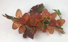 Acrylic Berry Cluster On Driftwood Berries Amber Orange MCM Wood Vine Vintage 